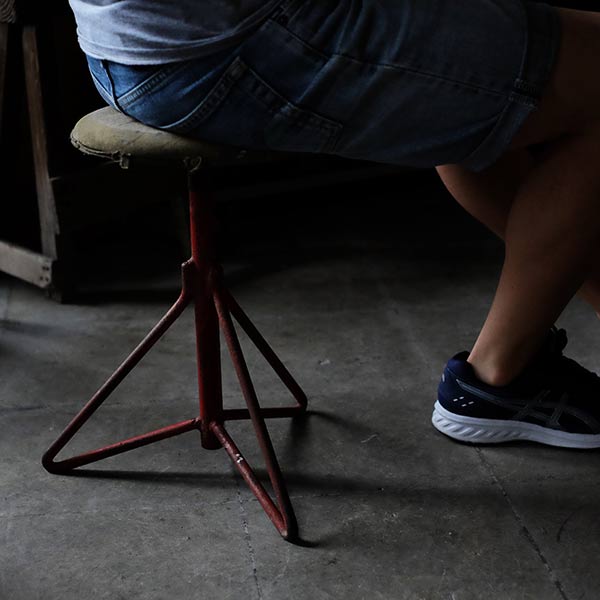 Red iron leg stool