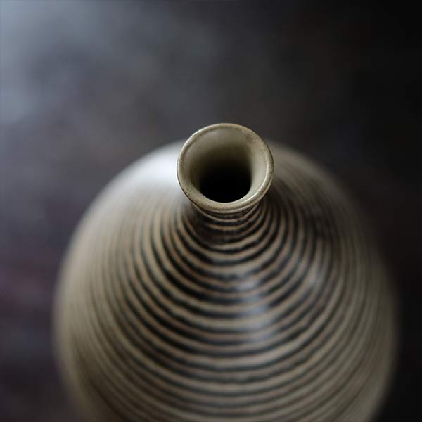 Sake bottle with circular line design