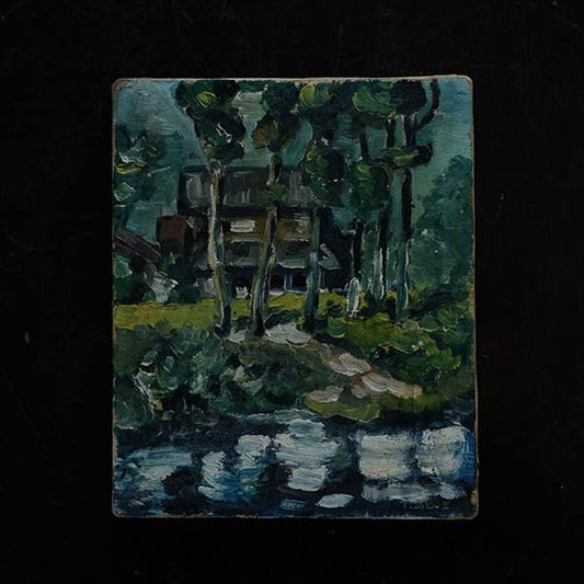 油彩画「水辺の家」