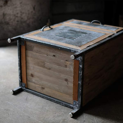 Wood and tin storage shelves