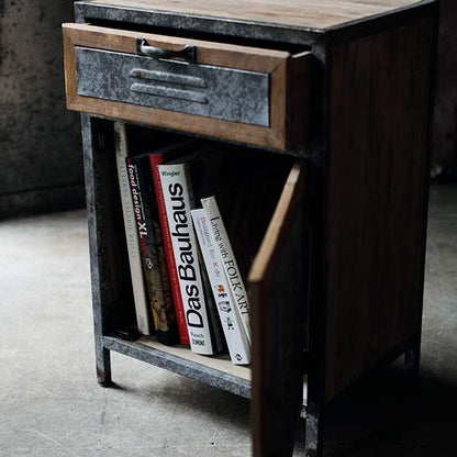 Wood and tin storage shelves