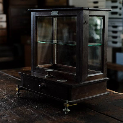 A small showcase made from a scale case (dark brown)