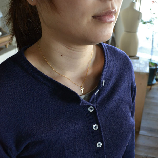 Small and wide cross necklace (40-50cm) K18 cross x K18 chain