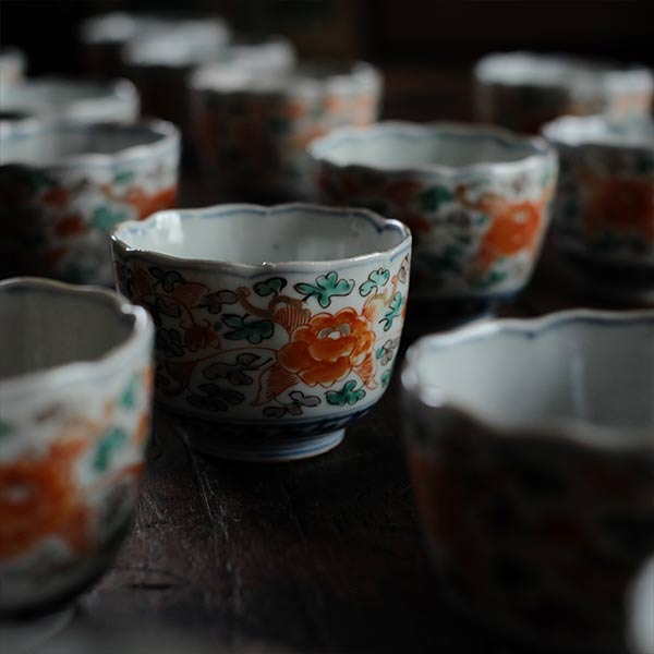 Colorful peony teacup (soba choko, mukozuke)