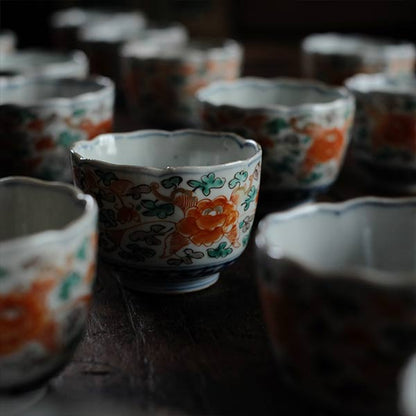Colorful peony teacup (soba choko, mukozuke)