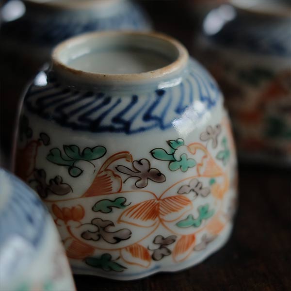 Colorful peony teacup (soba choko, mukozuke)