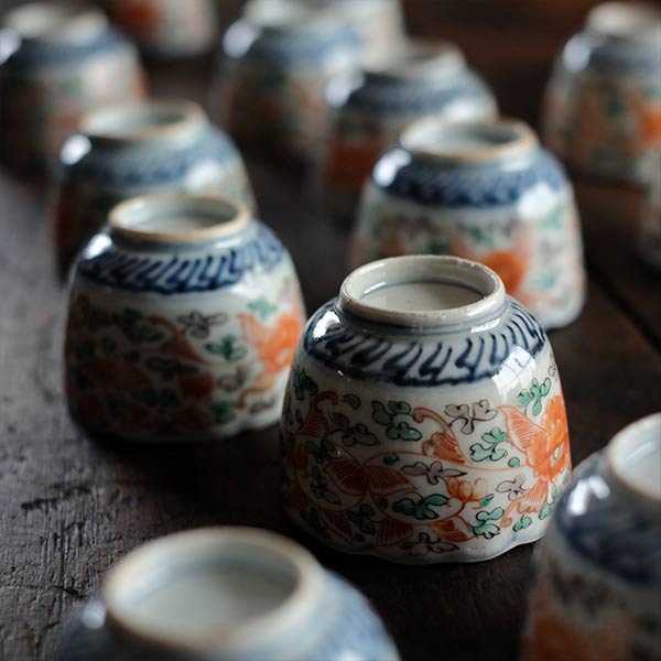 Colorful peony teacup (soba choko, mukozuke)