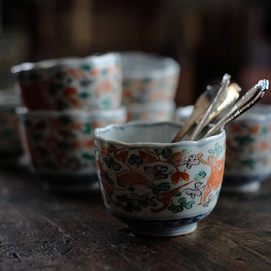 Colorful peony teacup (soba choko, mukozuke)