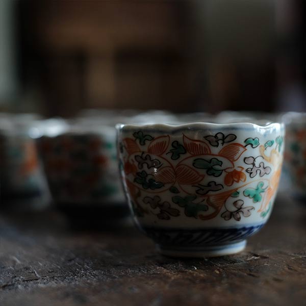 Colorful peony teacup (soba choko, mukozuke)