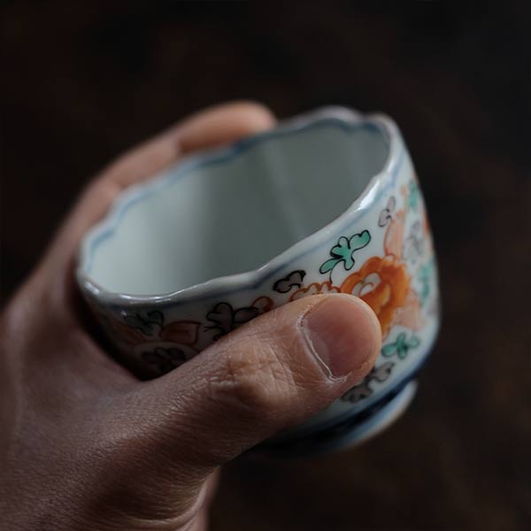 Colorful peony teacup (soba choko, mukozuke)