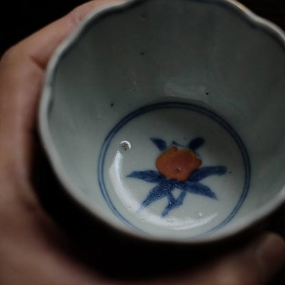 Colorful peony teacup (soba choko, mukozuke)