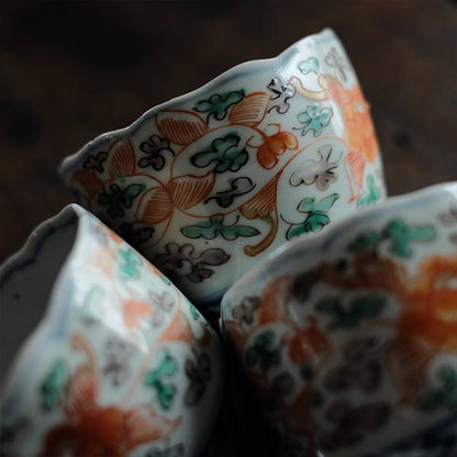Colorful peony teacup (soba choko, mukozuke)
