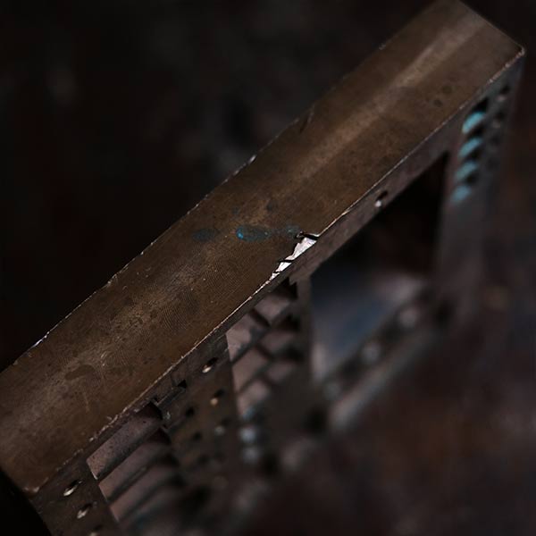 A stamped copper block