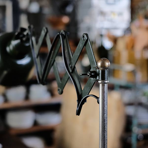 Olive-colored scissor lamp