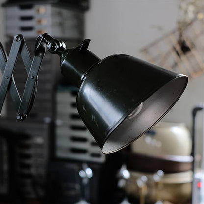 Olive-colored scissor lamp
