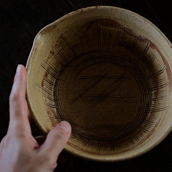 Yellow Seto flat bowl (katakuchi)