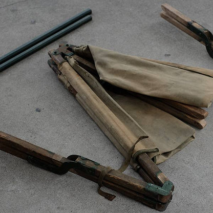 A well-used American folding cot from 1944