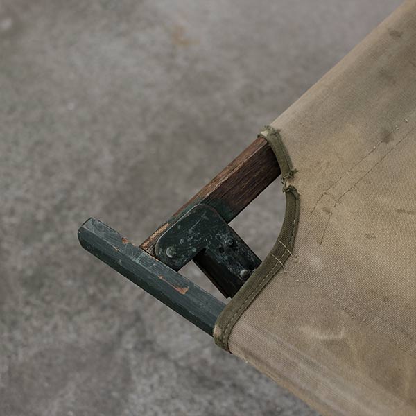 A well-used American folding cot from 1944
