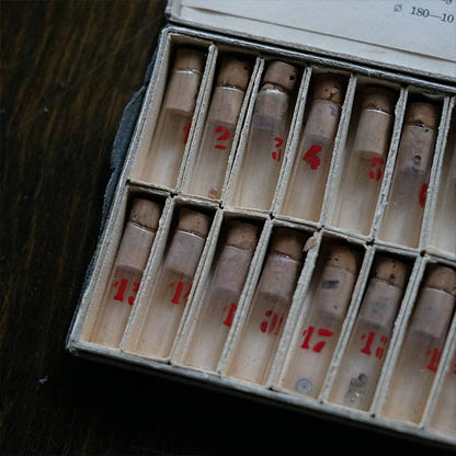 A set of small jars containing mechanical watch parts