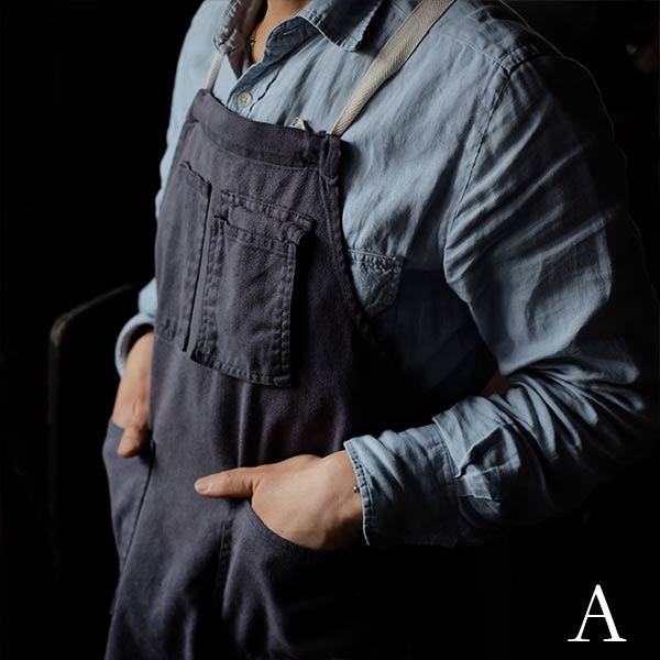 Faded navy blue work apron