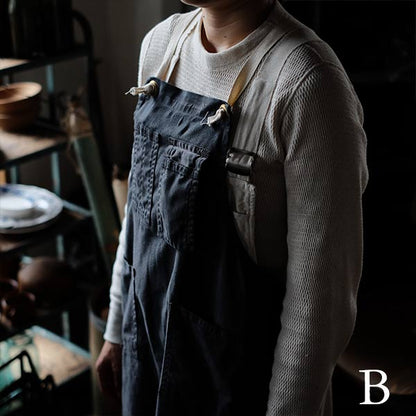 Faded navy blue work apron