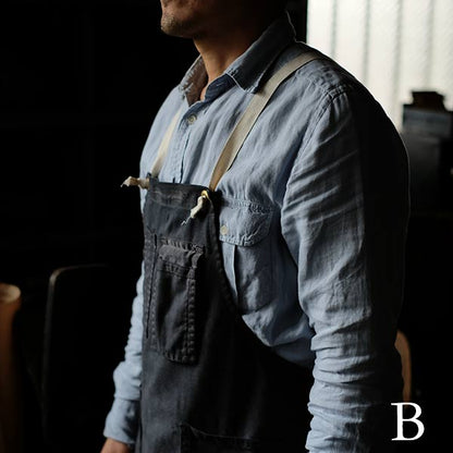 Faded navy blue work apron