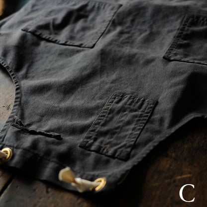 Faded navy blue work apron