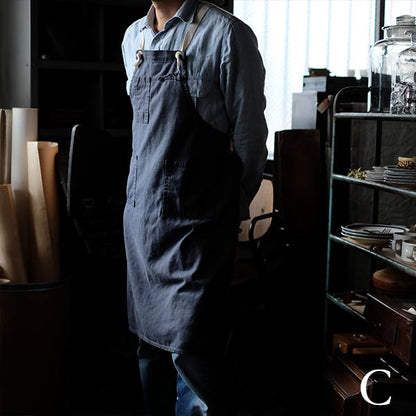 Faded navy blue work apron