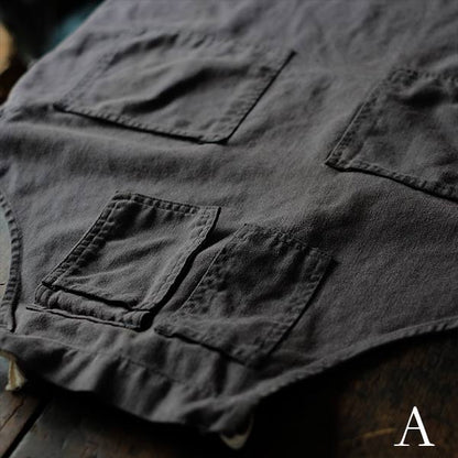 Faded navy blue work apron